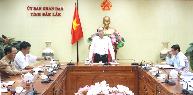 Chủ tịch UBND tỉnh Phạm Ngọc Nghị phát biểu tại cuộc họp. 